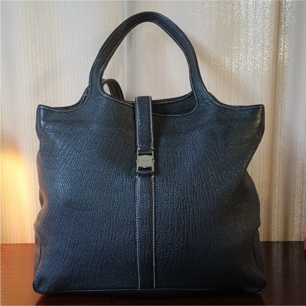 Salvatore Ferragamo Black Leather Tote Shoulder Bag